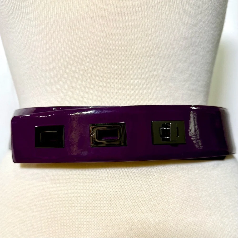Vince Camuto Purple Patent Leather Statement Belt Wide Waist Cinch Size Medium